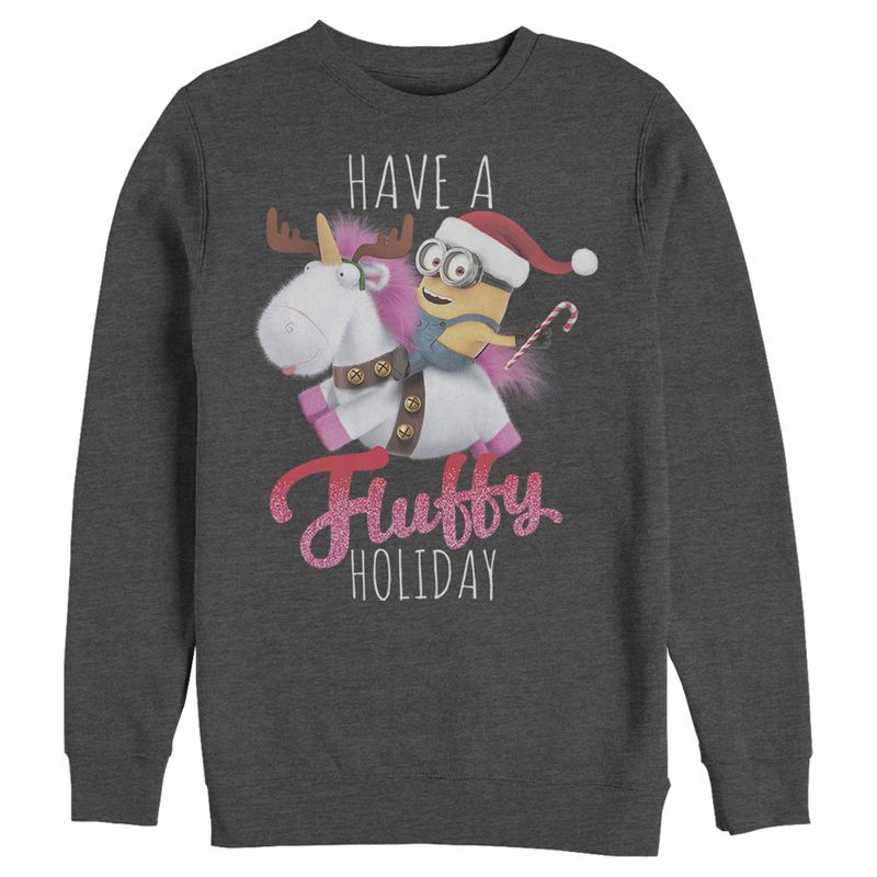 Men's Despicable Me Christmas Minions Have A Fluffy Day Unicorn Sweatshirt, 1 of 4