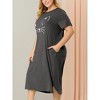 Agnes Orinda Women's Plus Size Cute Cat Print Short Sleeve with Pockets Nightgowns - 2 of 4