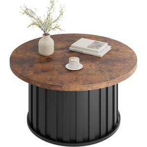 Round Coffee Table, Mid Century Modern Coffee Table with Metal Base, 31.9" Fluted Center Table for Living Room, Home Small Space, Apartment - 1 of 4