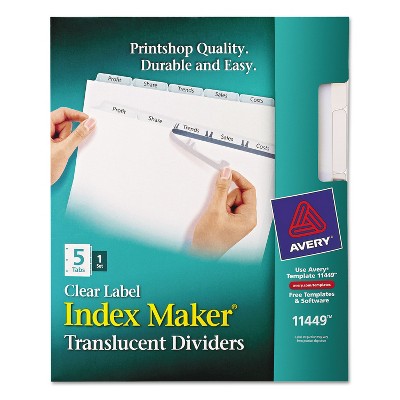 Avery Index Maker Print & Apply Clear Label Plastic Dividers 5-Tab Letter 11449
