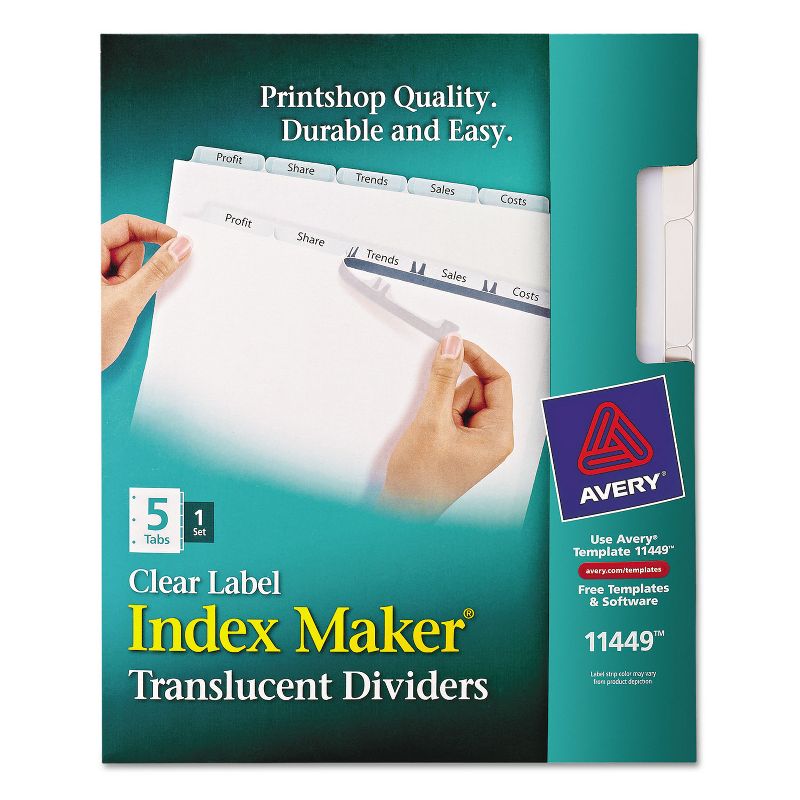 Avery Index Maker Print & Apply Clear Label Plastic Dividers 5-Tab Letter 11449, 1 of 8