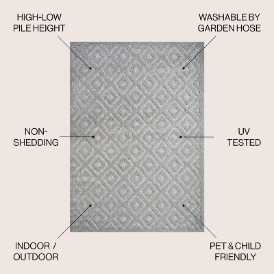 Portmany Light Gray Synthetic Geometric 5' Square Indoor/Outdoor Rug