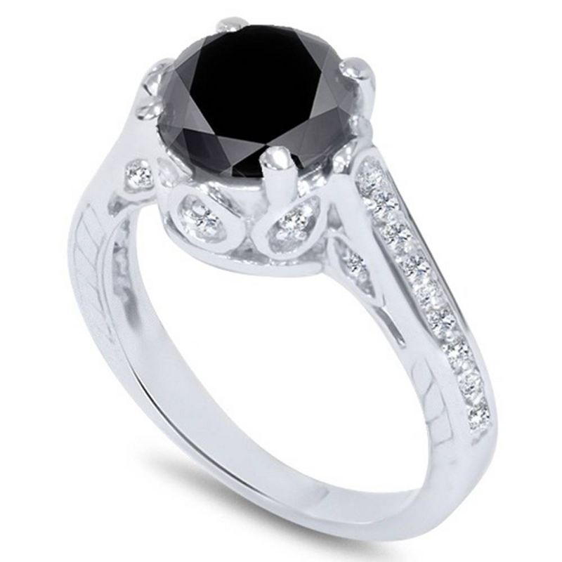 Pompeii3 2 1/3ct Black & White Vintage Diamond Engagement Ring 14K White Gold, 2 of 6