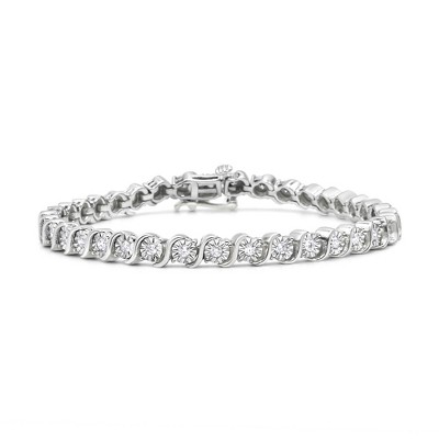 Haus of Brilliance Silver 1/4 Cttw Diamond Round Miracle Plate and "S" Link Tennis Bracelet