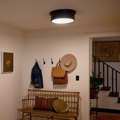 Serca 18" Black and Gold Glass Drum Flush Mount