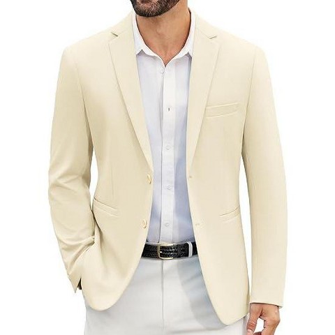 COOFANDY Men's Casual Blazer Slim Fit Suit Jackets Two Button Lightweight Knit Sport Coat White M