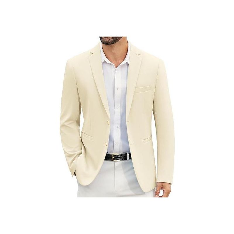 COOFANDY Men's Casual Blazer Slim Fit Suit Jackets Two Button Lightweight Knit Sport Coat Beige S