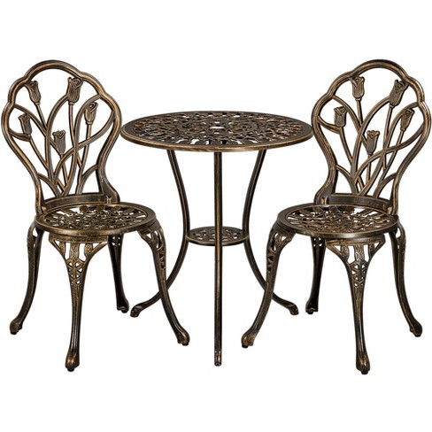 Yaheetech 3 Piece Outdoor Bistro Table Set For Garden Backyard, Bronze ...