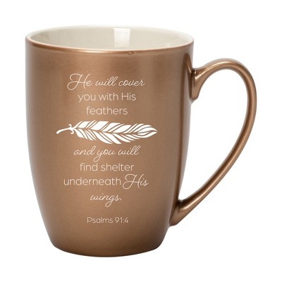 Elanze Designs He Will Cover You With His Feathers And You Will Find Shelter Underneath His Wings Bronze 10 ounce New Bone China Coffee Cup Mug