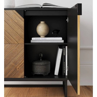 Enloe Black and Wood Herringbone Console Table with Storage