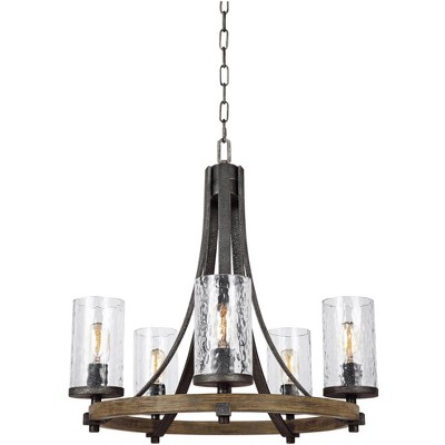 Generation Lighting Angelo 24" Weathered Oak Wagon Wheel Chandelier