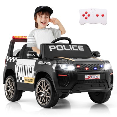 Costway Kids Ride on Police Car 12V 7A Battery Powered Cop Car with Remote Control Black/White