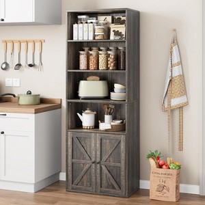 Farmhouse 71.4in Tall Bookcase with Doors 11.8in Depth Display Storage Shelves Industrial Bookcases Wooden 6 Shelf Bookshelves for Home Office - 1 of 4
