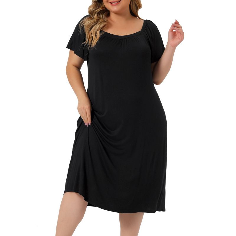 Agnes Orinda Women's Plus Size Knit Square Neck Short Sleeve Nightgowns, 1 of 6