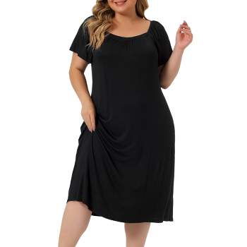 Agnes Orinda Women's Plus Size Knit Square Neck Short Sleeve Nightgowns