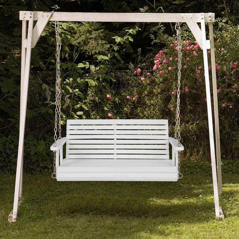 Costway Porch Swing Wood Outdoor Patio Hanging Bench Chair for Garden Backyard White/orange, 3 of 10