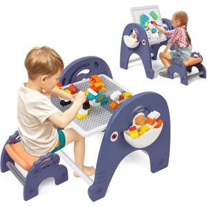 Nasitip Foldable Kids Easel with Table & Chair, Elephant Toddler Art Easel with Building Block Surface, Magnetic Whiteboard & Storage - 1 of 4