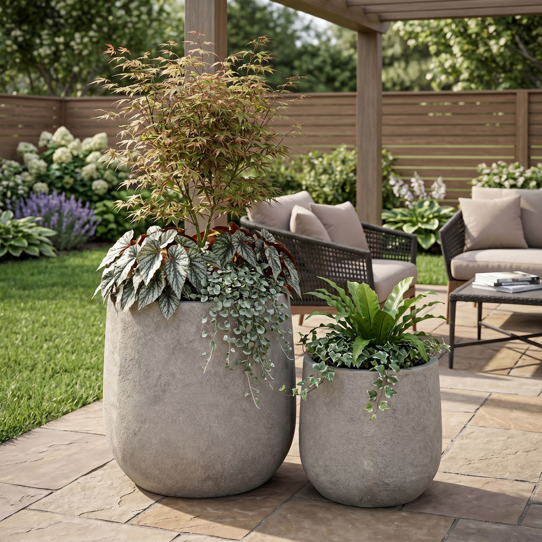 GDFStudio Nerys Modern Outdoor Round Concrete Planter Pots with Drainage Holes (Set of 2)