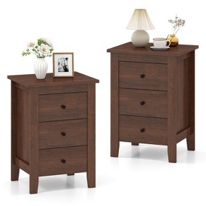 Costway 1PC/2PCS Nightstand End Beside Sofa Table w/ 3 Drawers Bedroom Furniture Black/White - 1 of 4