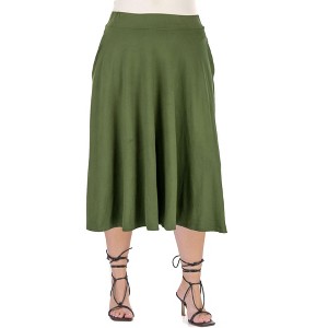 24seven Comfort Apparel Elastic Waist Pleated Pocket Plus Size Midi Skirt - 1 of 4