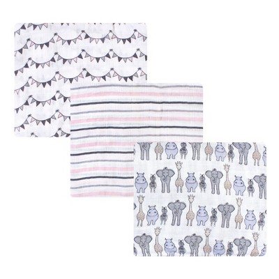 Hudson Baby Infant Girl Cotton Muslin Swaddle Blankets, Pink Safari, One Size