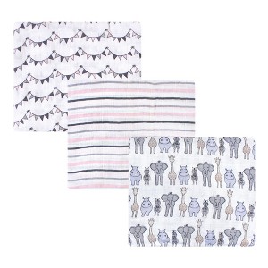 Hudson Baby Infant Girl Cotton Muslin Swaddle Blankets, Pink Safari, One Size - 1 of 2