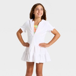 Girls' Ruffle Terry Zip-Up Swimsuit Cover-Up - Cat & Jack™ - 1 of 3