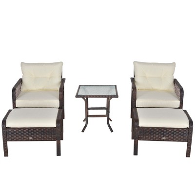 Cream White PE Wicker 4-Person Patio Furniture Set with Glass Table