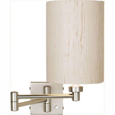 Possini Euro Design Modern Swing Arm Wall Lamp Brushed Nickel Plug-In Light Fixture Ivory Linen Cylinder Shade for Bedroom Bedside