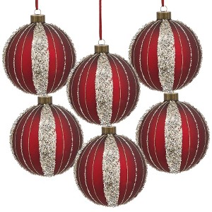 SEVOBAL Tree Ornaments Designer Glitter Glass Ball Set of 6 for Christmas Tree and Festive Holiday Displays, Red, 3.9"*3.9"*3.9" - 1 of 4