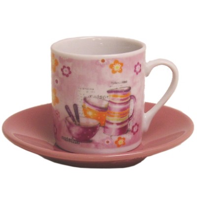 Italian Pink Porcelain Espresso Cup & Saucer Set, Service for 6