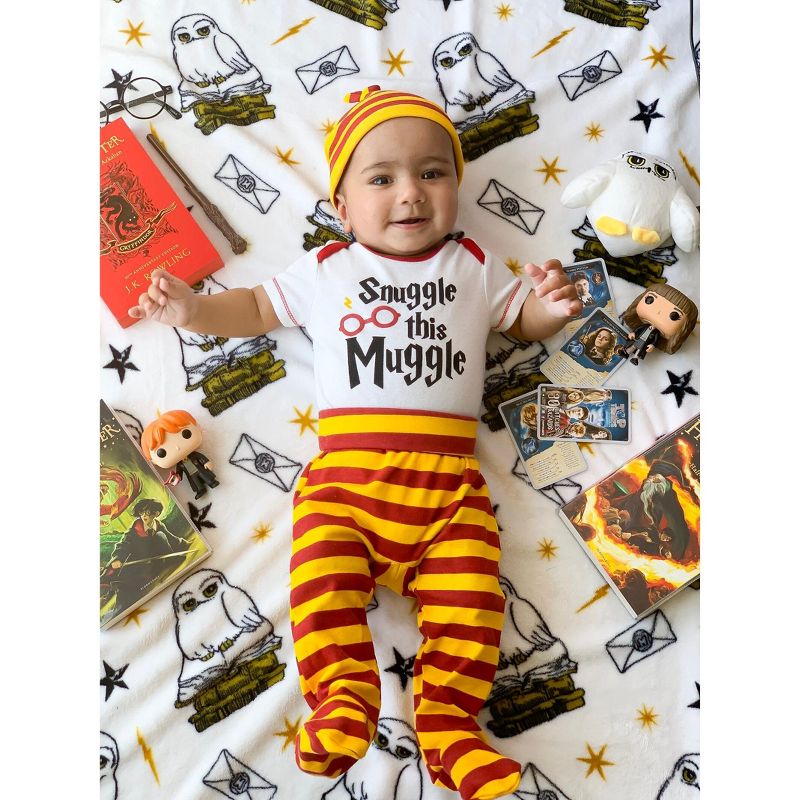 Harry Potter Baby Bodysuit Pants and Hat 3 Piece Outfit Set Newborn to Infant, 2 of 9
