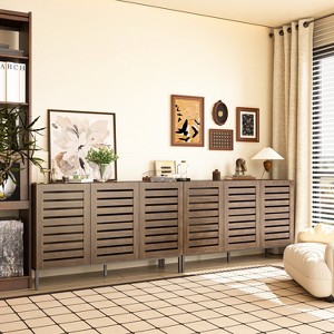 Farmhouse Sideboard Buffet Storage Cabinet with Strip Skeleton Door and Adjustable shelves, for living room dining room kitchen - 1 of 4
