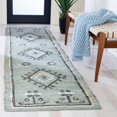 Handwoven Blue and Black Wool Kilim Runner Rug