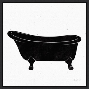 16" x 16" Bathroom Puns I No Words by Becky Thorns Framed Canvas Wall Art Black - Amanti Art - 1 of 4