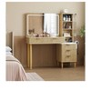 Fluted Wooden Makeup Vanity Desk - With LED Lights & Power Outlet - 5 Drawers & Adjustable Shelves - Modern Glass Top for Bedroom - 2 of 4