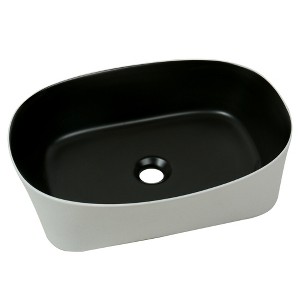 20" x 14" Modern Oval Vessel Sink – Matte White Exterior with Black Interior | Sleek Ceramic Countertop Bathroom Basin - 1 of 4
