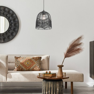 Zola 10'' Adjustable Black Rattan Dome Pendant Light
