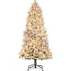 Snow Flocked Artificial Christmas Tree, Pre-Lit Hinged Pine Holiday Xmas Tree with Lights and Metal Stand, for Home Office Party Decoration - 3 of 4