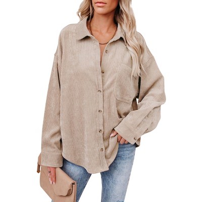 Clearlove Women's Color Block Corduroy Relaxed Shirt Jacket Oversized Button Front Casual Cover-Up