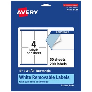 Avery Matte White Removable Rectangle Labels with Sure Feed Technology, 5" x 3.5" - 1 of 4