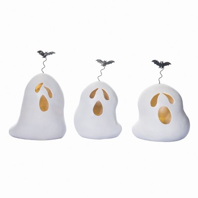 Transpac Resin Light Up Sculpted Ghost Figurine Set of 3 Halloween Home Decorations