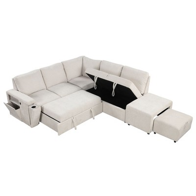 NicBex Modular 90.6" L Shape Sectional Sofa Sleeper Couch Set with Storage Space for Living Room