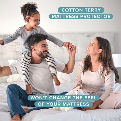 White Full XL Waterproof Cotton Terry Mattress Protector