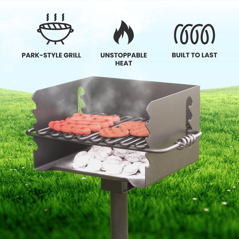 Pilot Rock CBP 135 Park-Style Steel Outdoor BBQ Charcoal Grill (Asadores de Carbon), Cooking Grate and Post for Camping or Backyard, Black, 2 of 6