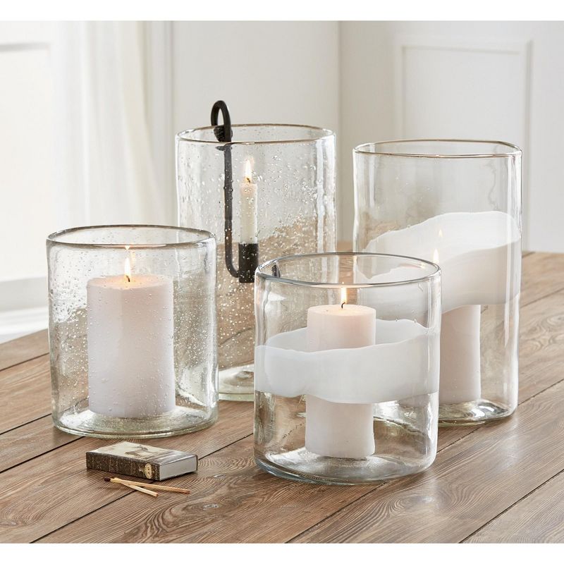 tagltd Headlands Hurricane Vase Clear Glass with White Wave Pillar Candle Holder Large Size, 8.0L x 8.0W x 12.75.6H inches, 2 of 3