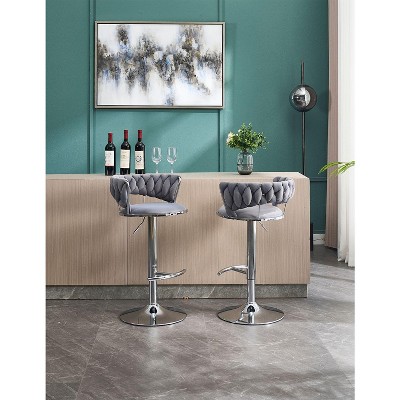 NicBex Swivel Velvet Bar Stools Set of 2,Adjustable Counter Height Bar Stools,Bar Chairs with Chrome Footrest and Base,Barstools for Cafe,Bar