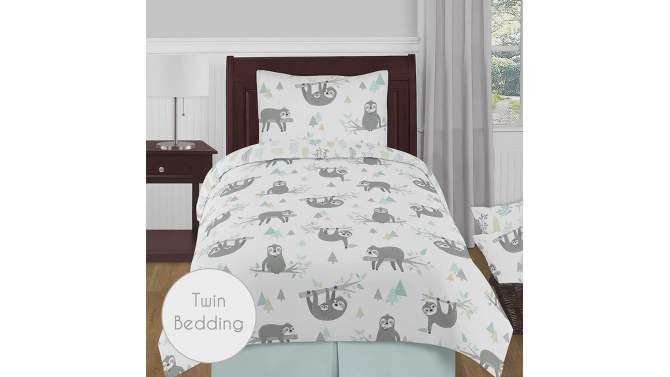 Sweet Jojo Designs Gender Neutral Baby Fitted Crib Sheet Sloth Blue Grey and White, 2 of 8, play video