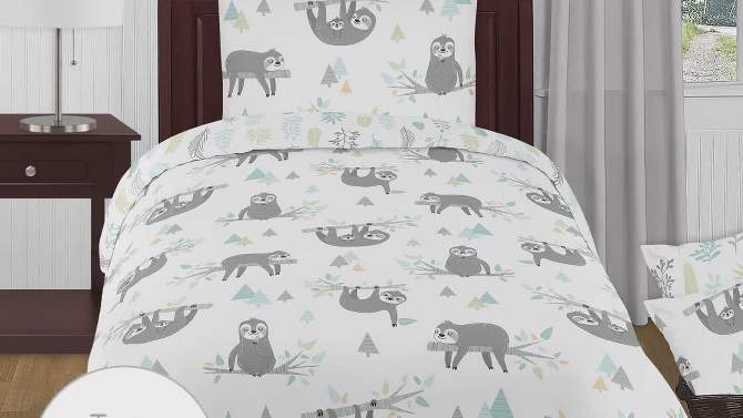 Sweet Jojo Designs Boy or Girl Gender Neutral Unisex Baby Crib Bedding Set - Sloth Blue Grey and Green 4pc, 2 of 8, play video