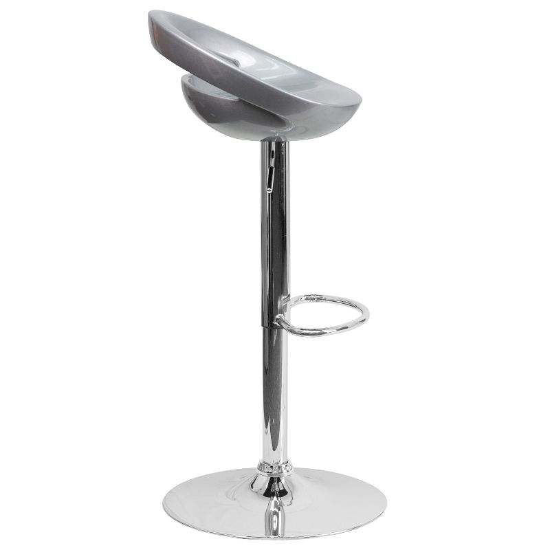 Emma and Oliver 2 Pack Contemporary Plastic Adjustable Height Barstool with Rounded Cutout Back and Chrome Base, 4 of 7